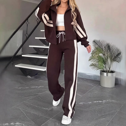 Conjunto Angelina™ com Jaqueta de Gola Alta e Listras Modernas