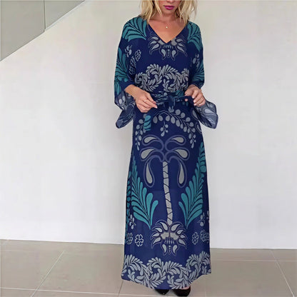 Vestido Kaftan Orlena™ com Estampa Artística e Cintura com Faixa Ajustável
