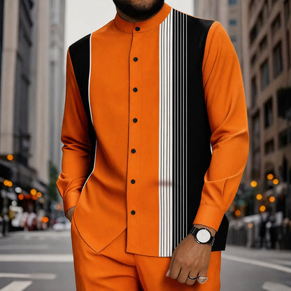 Conjunto Mumbai™ com Gola Mandarim e Detalhe Listrado Moderno