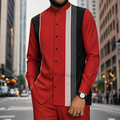 Conjunto Mumbai™ com Gola Mandarim e Detalhe Listrado Moderno