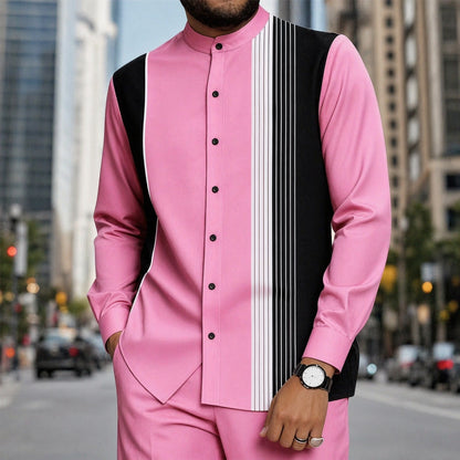 Conjunto Mumbai™ com Gola Mandarim e Detalhe Listrado Moderno