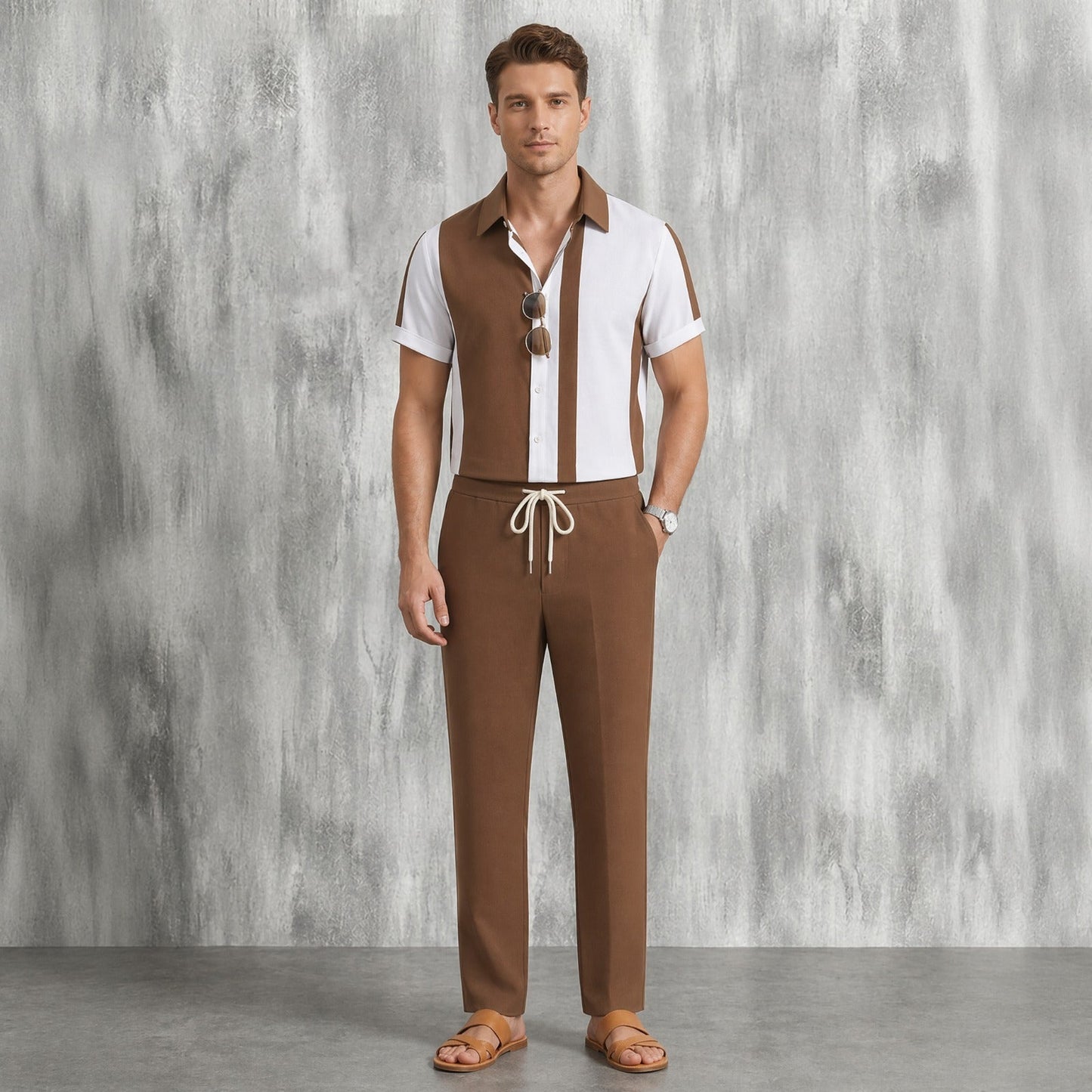Conjunto Dionísio™ com Listras Assimétricas e Calça com Cós Elástico