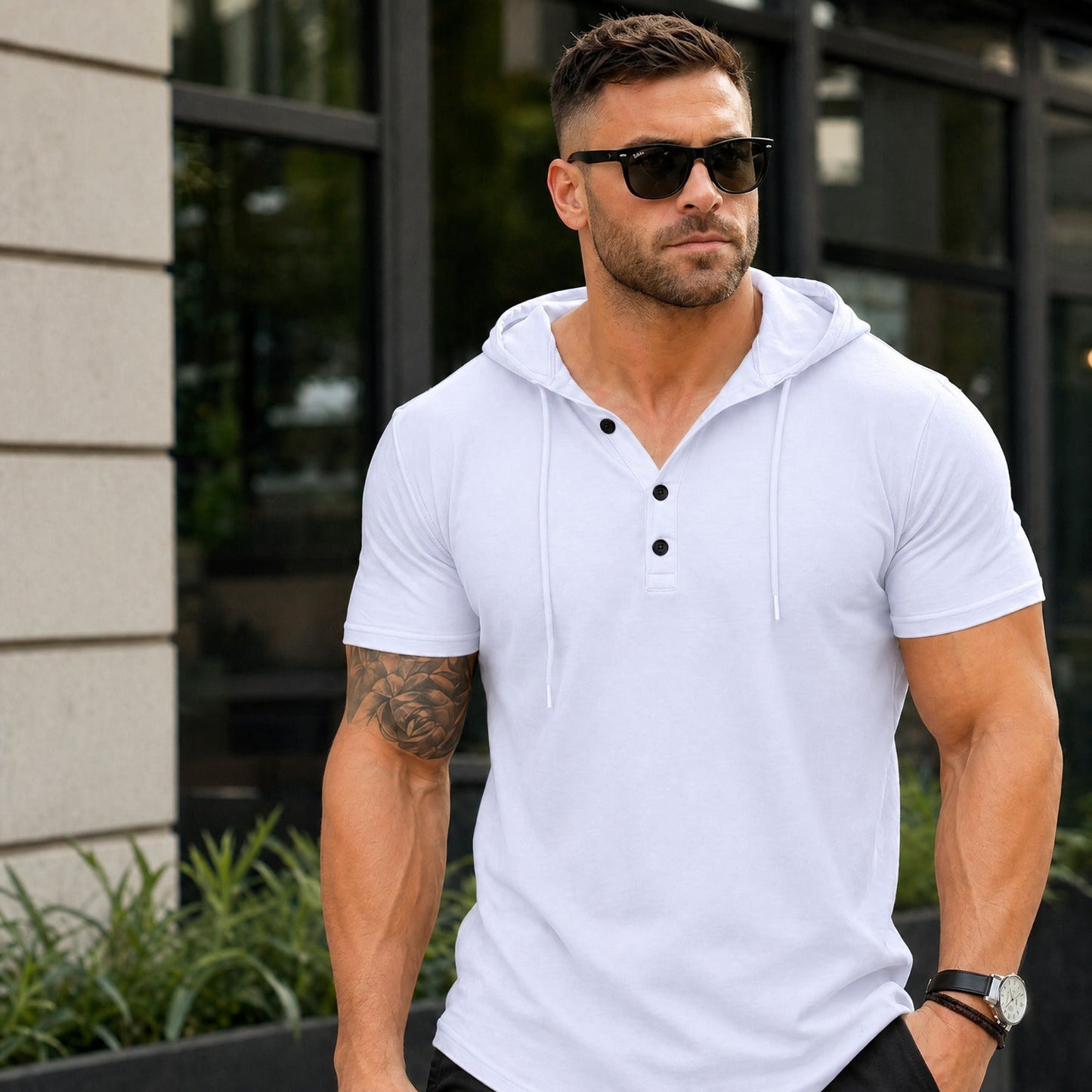 Camiseta Austin™ com Capuz e Botões Frontais