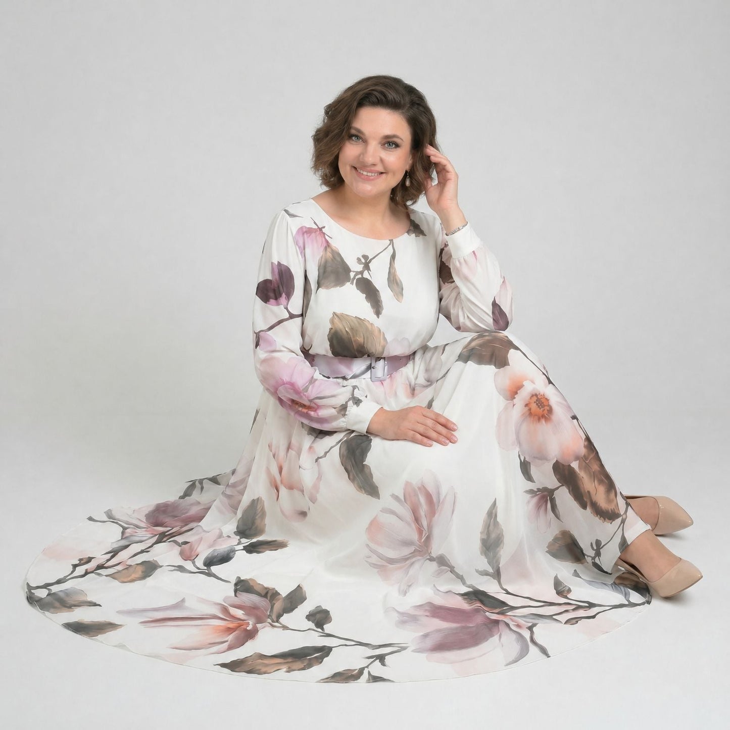 Vestido Manuela™ com Cintura Definida e Decote Canoa