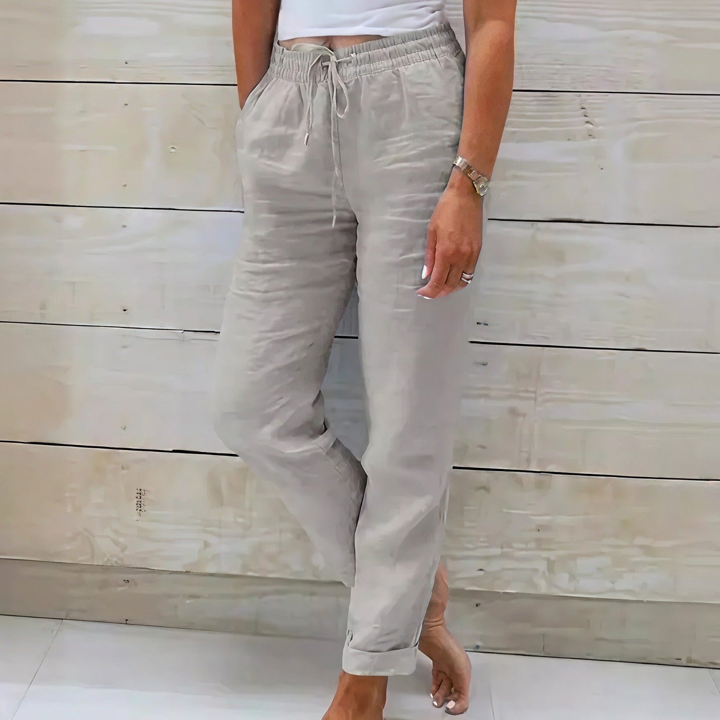 Calça Norah™ em Linho de Algodão com Cintura Ajustável