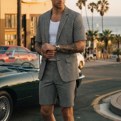Conjunto Montreux™ em Alfaiataria com Blazer de Manga Curta e Bermuda Xadrez Clássica