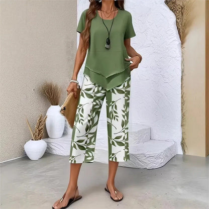 Conjunto Nativa™ com Blusa em Camadas e Calça Capri Estampada