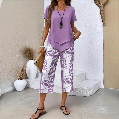 Conjunto Nativa™ com Blusa em Camadas e Calça Capri Estampada