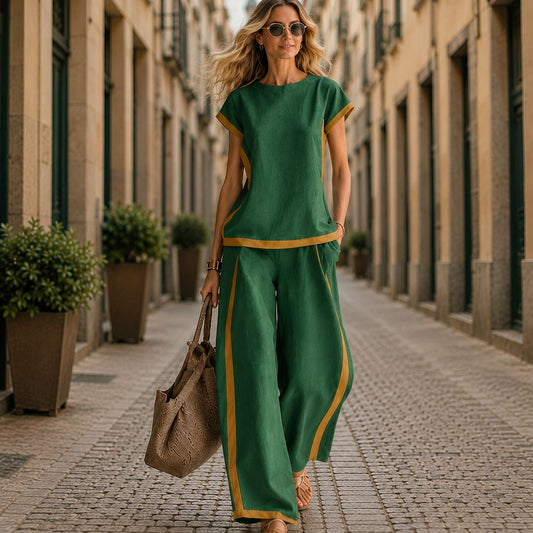 Conjunto Lissara™ com Blusa Minimalista e Pantalona com Linhas Alongadoras