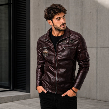 Jaqueta Vanguard™ em Couro Premium com Gola Alta