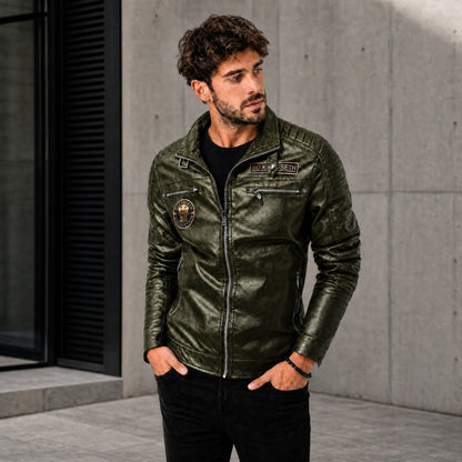 Jaqueta Vanguard™ em Couro Premium com Gola Alta