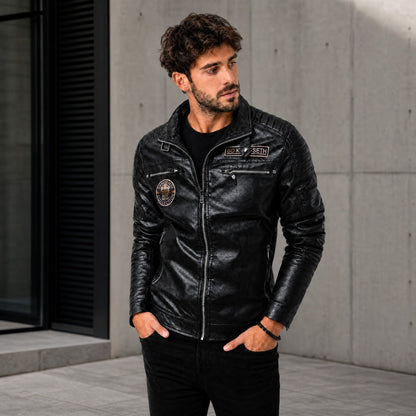 Jaqueta Vanguard™ em Couro Premium com Gola Alta