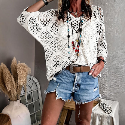 Blusa CityBreeze™ em Tricô Vazado e Modelagem Solta