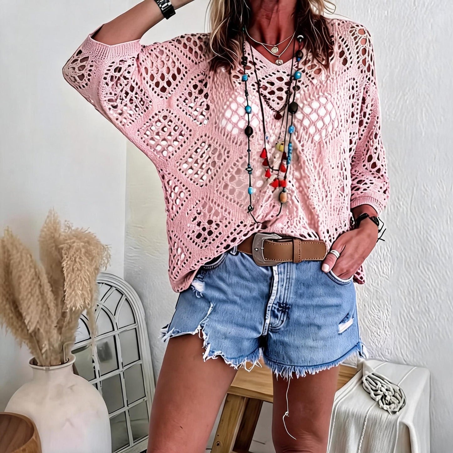 Blusa CityBreeze™ em Tricô Vazado e Modelagem Solta