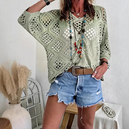 Blusa CityBreeze™ em Tricô Vazado e Modelagem Solta