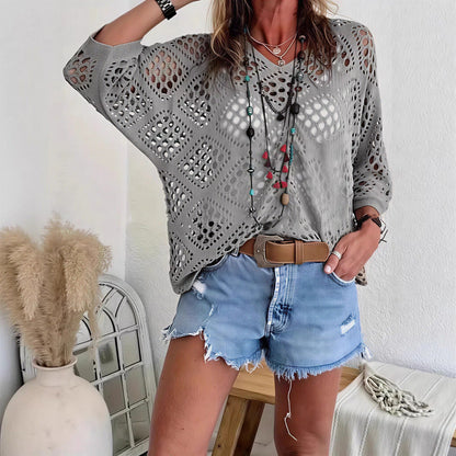 Blusa CityBreeze™ em Tricô Vazado e Modelagem Solta