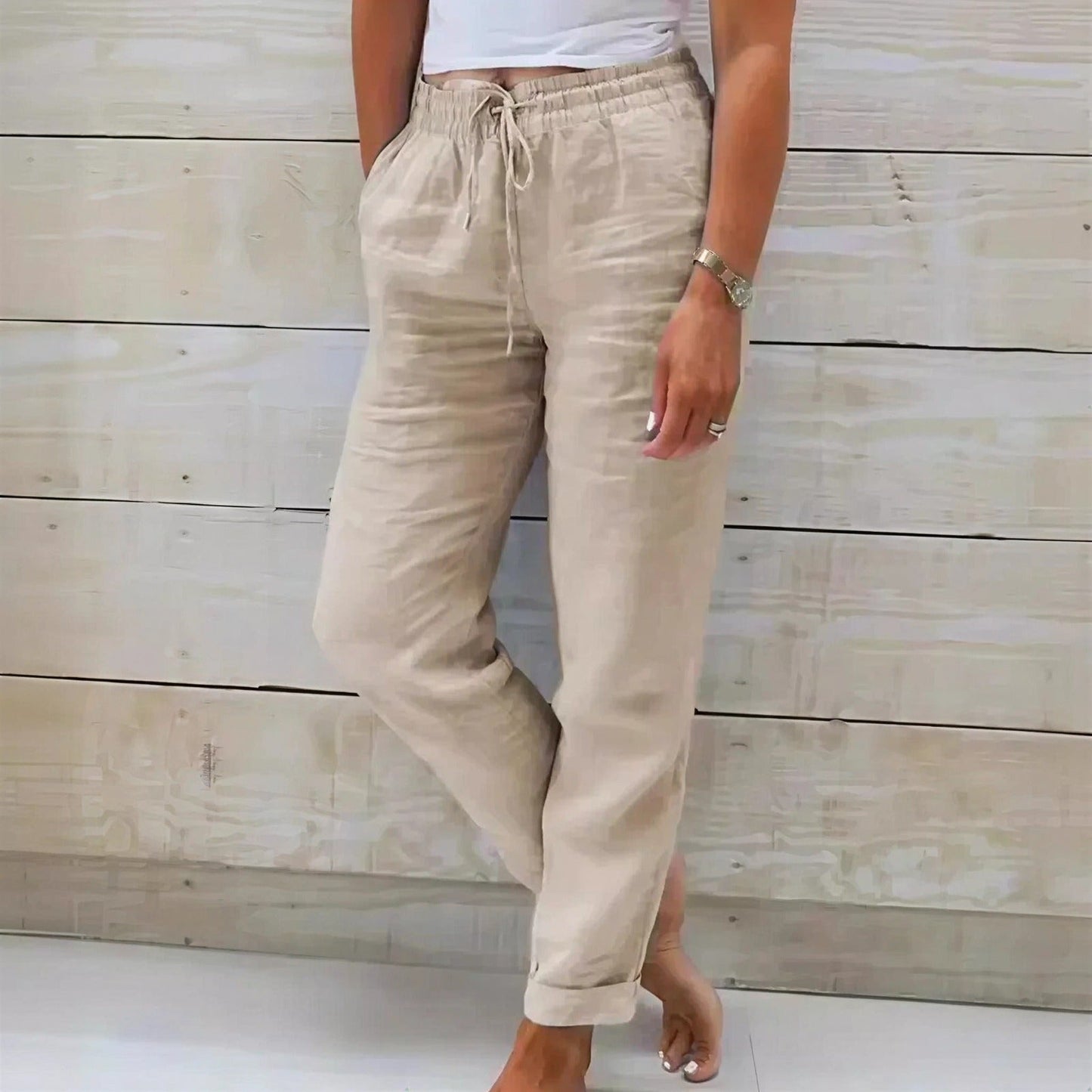 Calça Cagliari™ em Linho de Algodão e Cós Ajustável