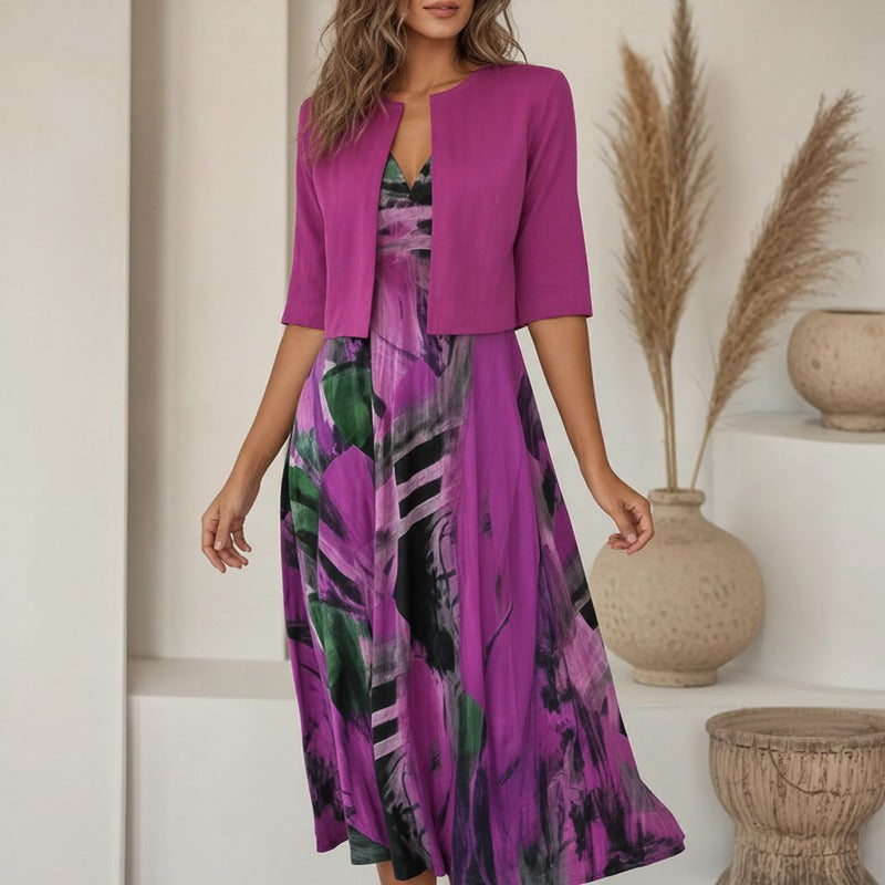 Conjunto Rennes™ com Estampa Artística e Casaquinho Cropped Aberto