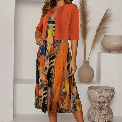 Conjunto Rennes™ com Estampa Artística e Casaquinho Cropped Aberto