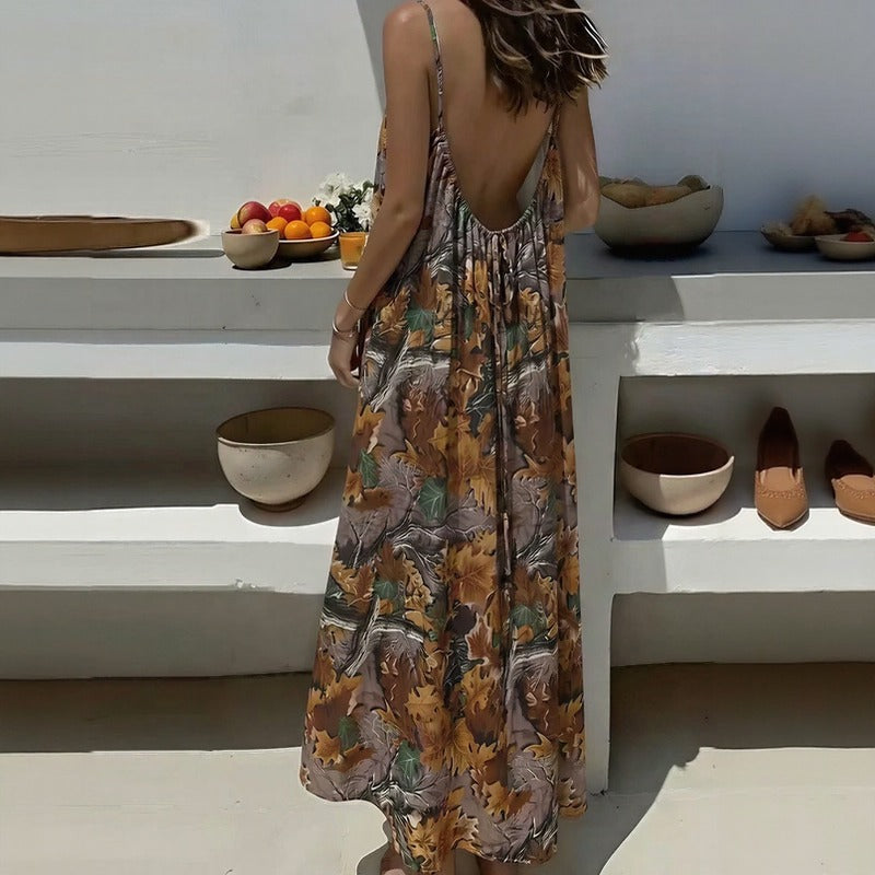 Vestido Monet™ com Estampas Marcantes e Costas Abertas