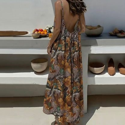 Vestido Monet™ com Estampas Marcantes e Costas Abertas