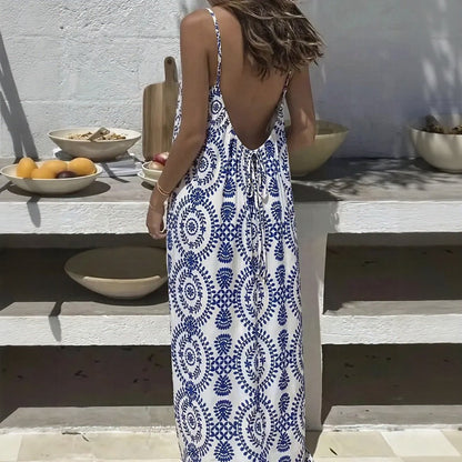 Vestido Monet™ com Estampas Marcantes e Costas Abertas
