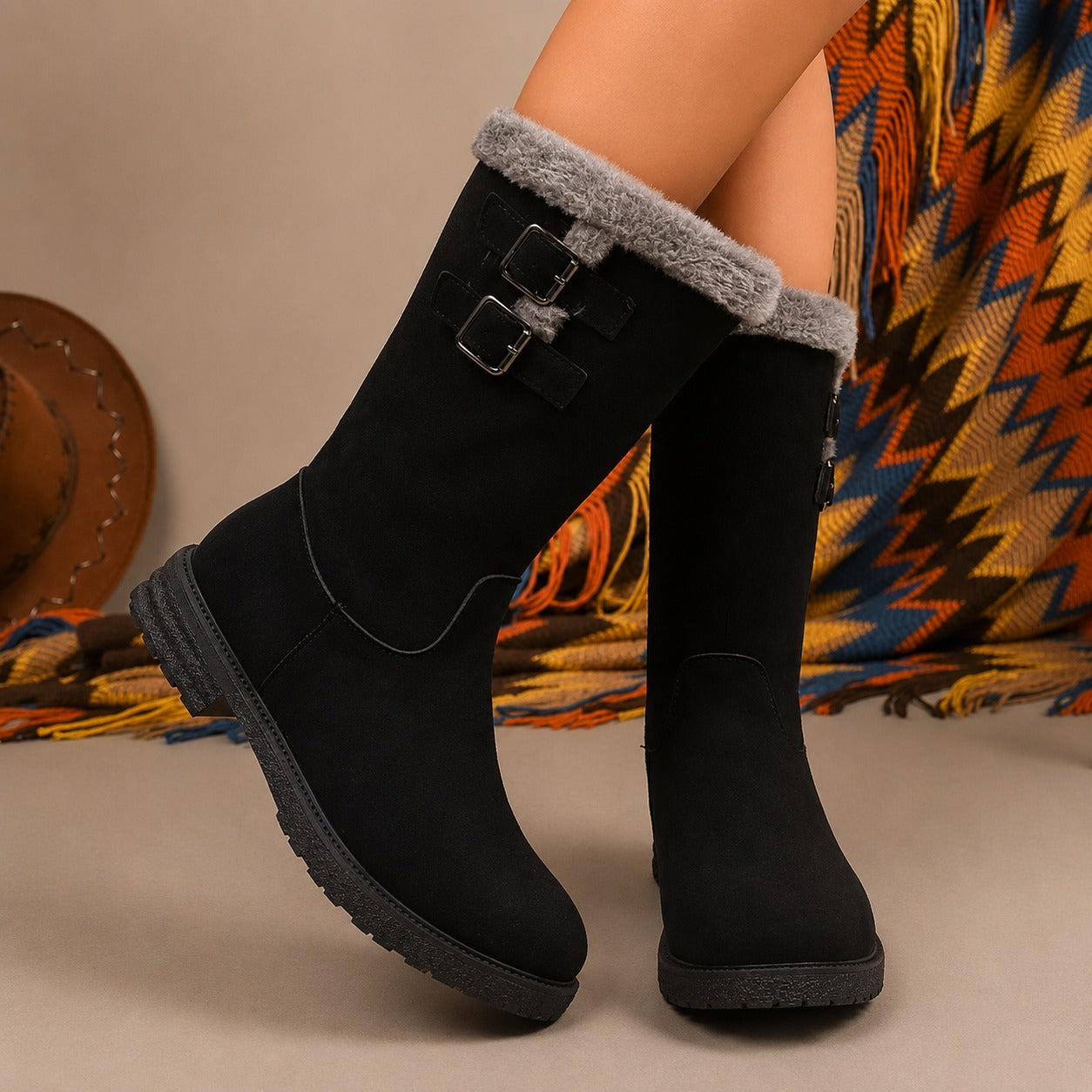 Bota Genevieve™ com Forro Acolchoado Interno e Cano Médio