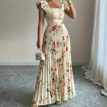 Vestido Evangeline™ com Estampa Floral Clássica e Plissados Refinados
