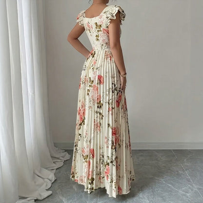 Vestido Evangeline™ com Estampa Floral Clássica e Plissados Refinados