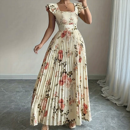 Vestido Evangeline™ com Estampa Floral Clássica e Plissados Refinados