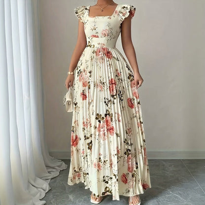 Vestido Evangeline™ com Estampa Floral Clássica e Plissados Refinados