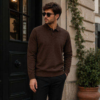 Suéter Lyon™ em Malha Texturizada Premium com Gola Polo Integrada