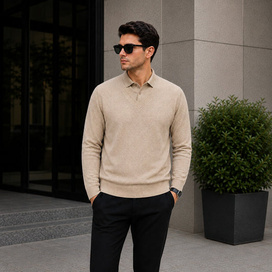 Suéter Lyon™ em Malha Texturizada Premium com Gola Polo Integrada