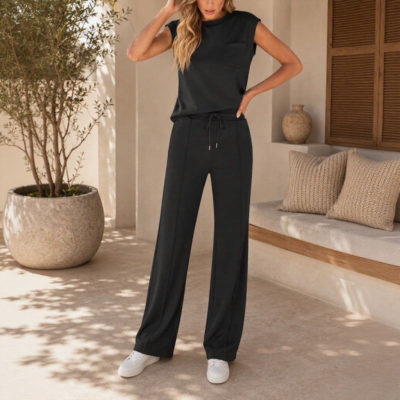 Conjunto Bonnye™ Com Blusa Sem Mangas e Calça Ampla