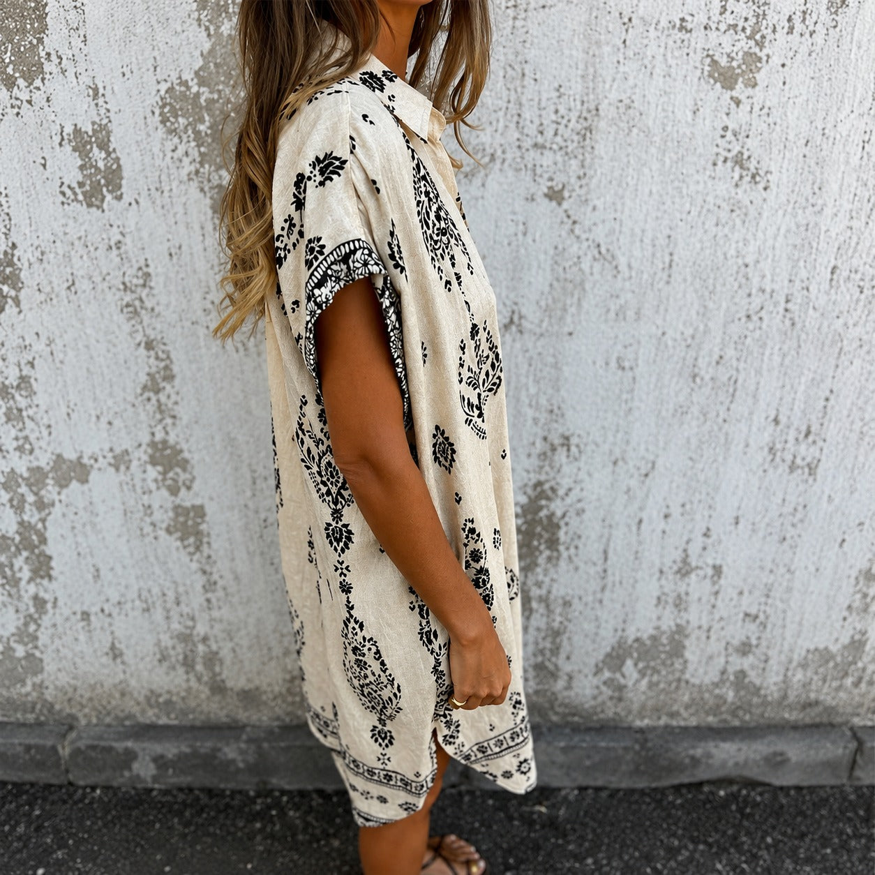 Vestido Chemise Zahara™ em Linho de Algodão com Estampa Boho
