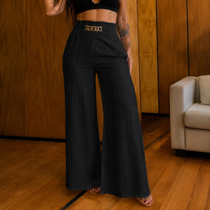 Calça Valence™ com Cintura Alta e Acabamento Dourado Exclusivo