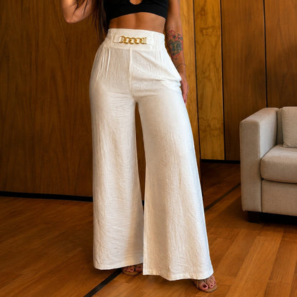 Calça Valence™ com Cintura Alta e Acabamento Dourado Exclusivo