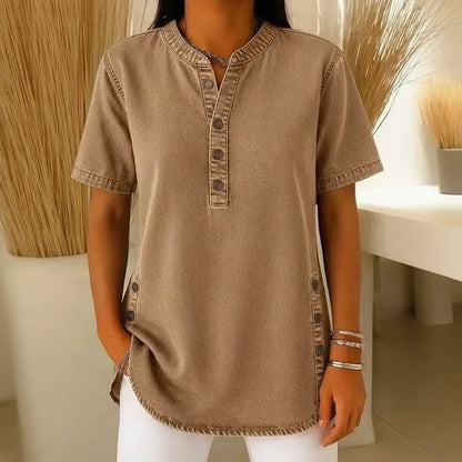 Blusa Jeans Calenny™ Com Acabamento Estonado e Caimento Soltinho