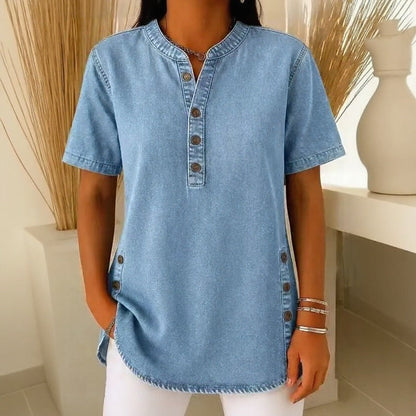 Blusa Jeans Calenny™ Com Acabamento Estonado e Caimento Soltinho