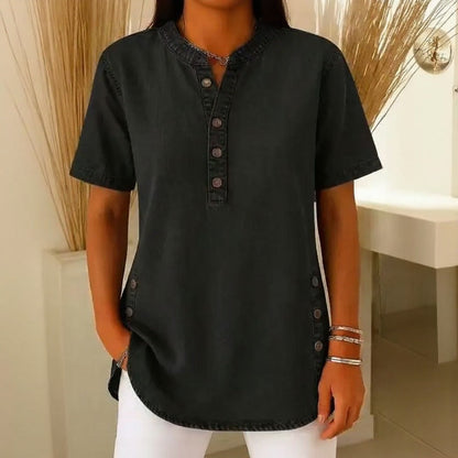 Blusa Jeans Calenny™ Com Acabamento Estonado e Caimento Soltinho