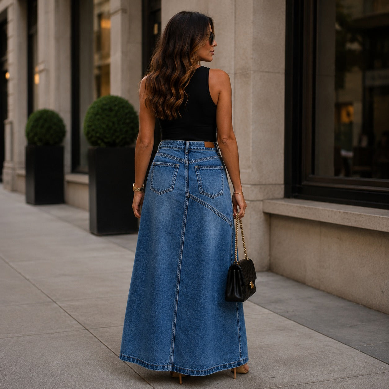 Saia Jeans Siena™ com Silhueta Alongada e Design Moderno
