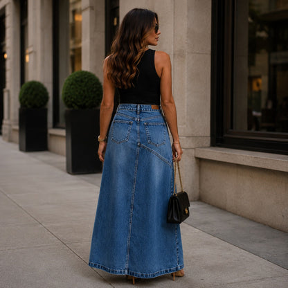 Saia Jeans Siena™ com Silhueta Alongada e Design Moderno