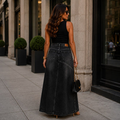Saia Jeans Siena™ com Silhueta Alongada e Design Moderno