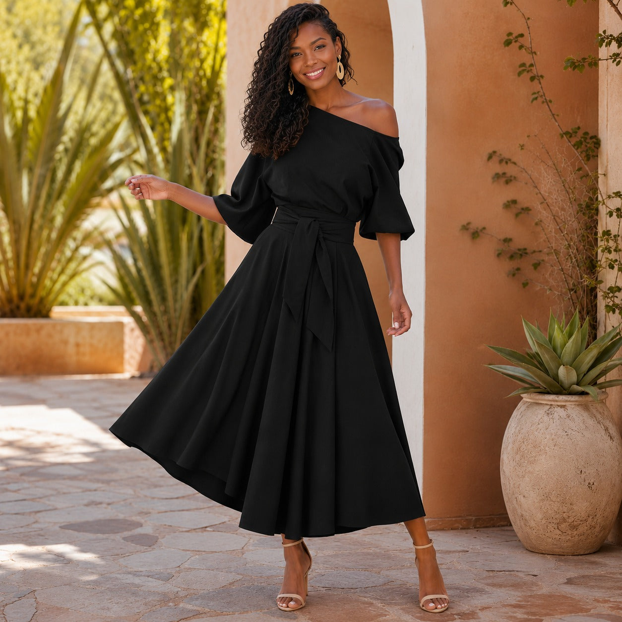 Vestido Verona Belle™ com Decote Versátil e Amarração Elegante na Cintura