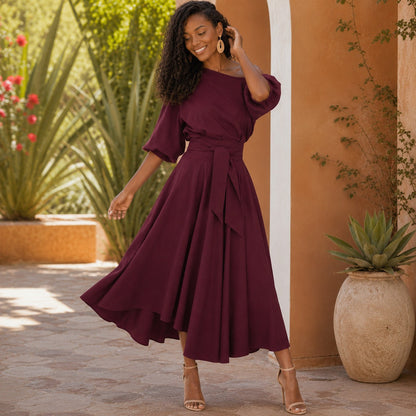 Vestido Verona Belle™ com Decote Versátil e Amarração Elegante na Cintura