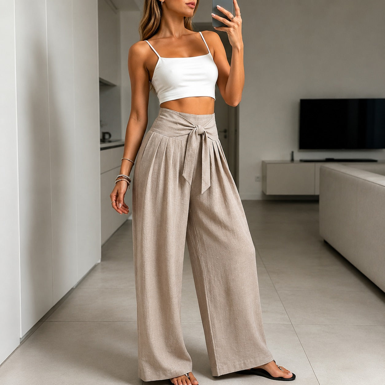 Calça Arielle™ com Faixa Ajustável Elegante e Cós Estruturado