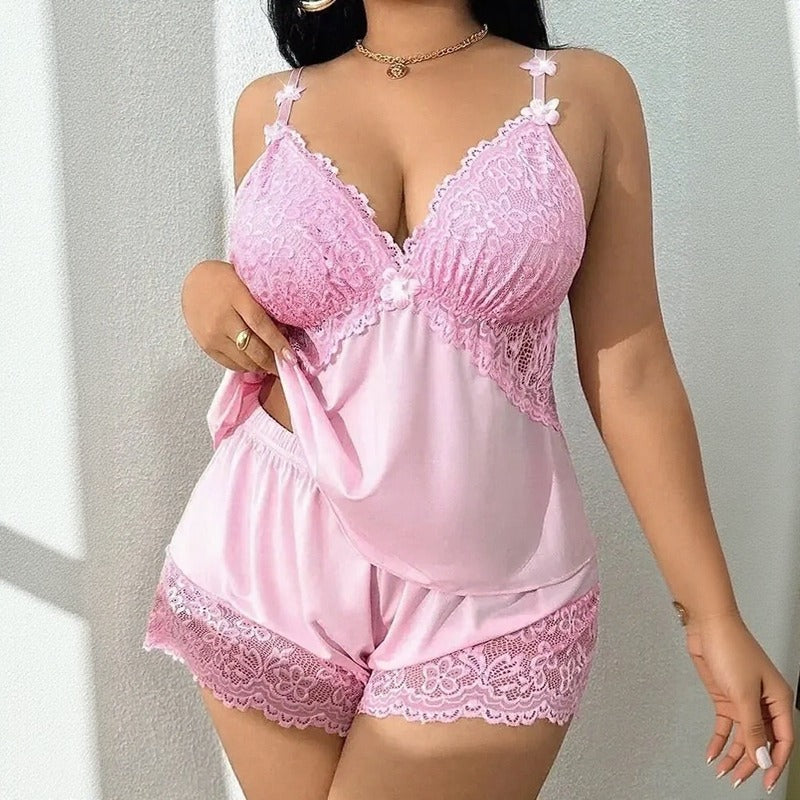 [COMPRE 1 E LEVE 3] Conjunto Lingerie Amora™ com Camisola Baby Doll e Shorts com Barra em Renda