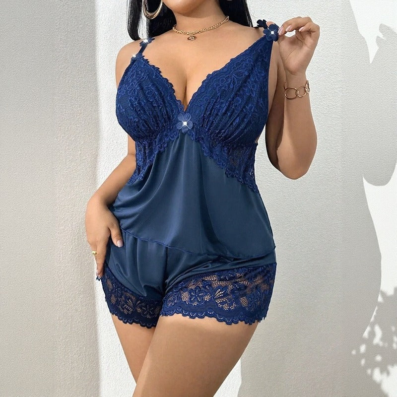 [COMPRE 1 E LEVE 3] Conjunto Lingerie Amora™ com Camisola Baby Doll e Shorts com Barra em Renda