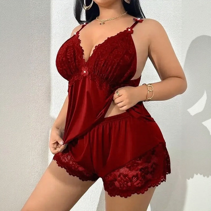 [COMPRE 1 E LEVE 3] Conjunto Lingerie Amora™ com Camisola Baby Doll e Shorts com Barra em Renda