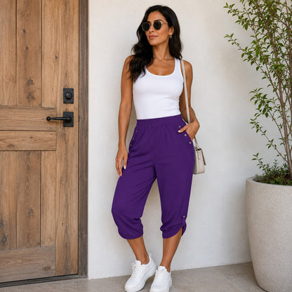 Calça Verena™ com Barra Ajustável por Botão e Comprimento Capri / Leveza e Elegância no Mesmo Passo
